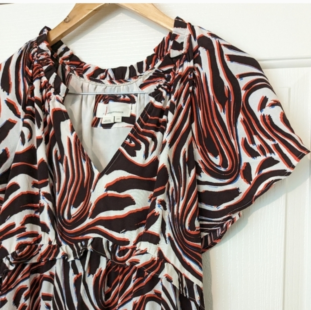Anthropologie Robin Tiered Brown Orange & White Marble Animal Minidress Small - Picture 5 of 12